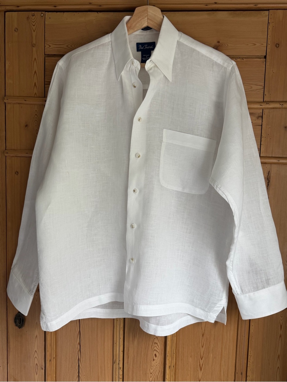 Paul Fredrick White Linen Button-Up Shirt